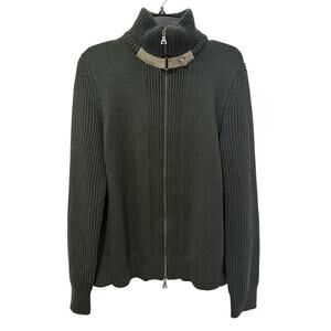 Men's Banana Republic 100% Merino Wool Green Knit Sweater Zip Jacket - M